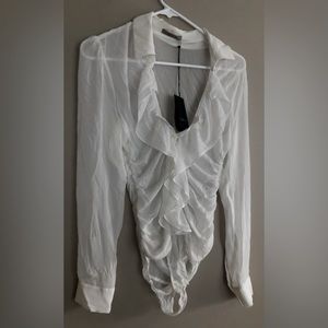 NWT  TOY G Matrix Georgette White Body Suit Ruffled  Size 6  $192